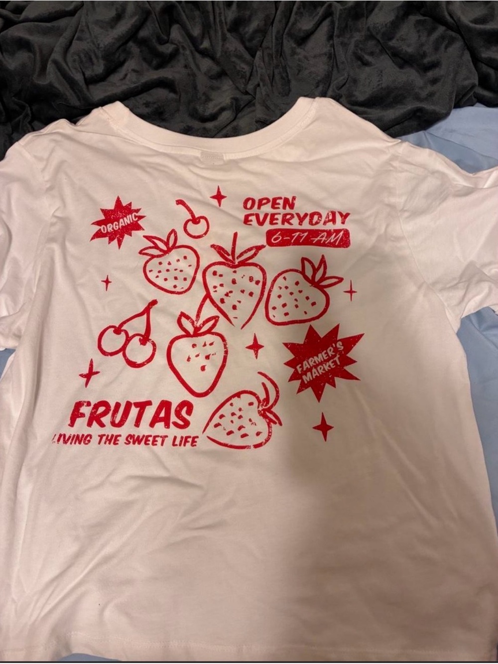 T.J.Maxx White Short Sleeve Tee with Red Fruit Graphic